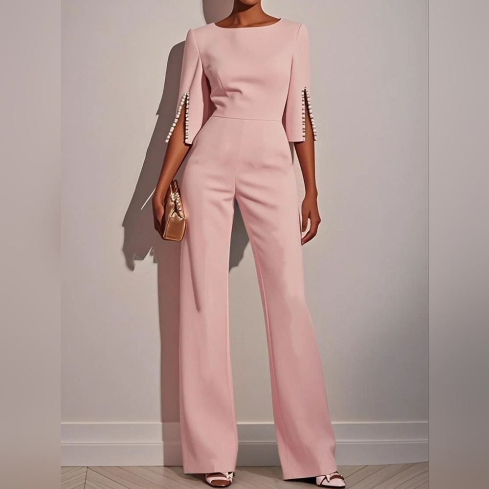 Wide-Leg Pink Jumpsuit with Slit-Sleeve Detail - Picture 2 of 6